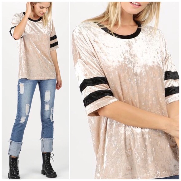 bchic_boutique Tops - ❗️CLOSING SALE❗️ Beige Varsity stripe velvet tee